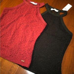 Hollister florsl Elegant Lace Halter Tops - Red and Black
